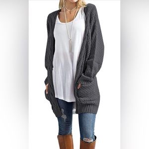 Women's Loose Open Front Long Sleeve Knit Cardigan Sweater with Packets